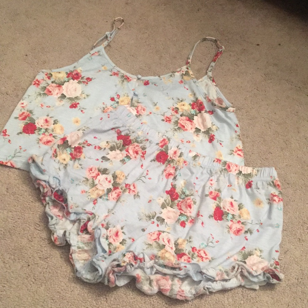 Blue Flowered Pajama Set, Never Worn- Large